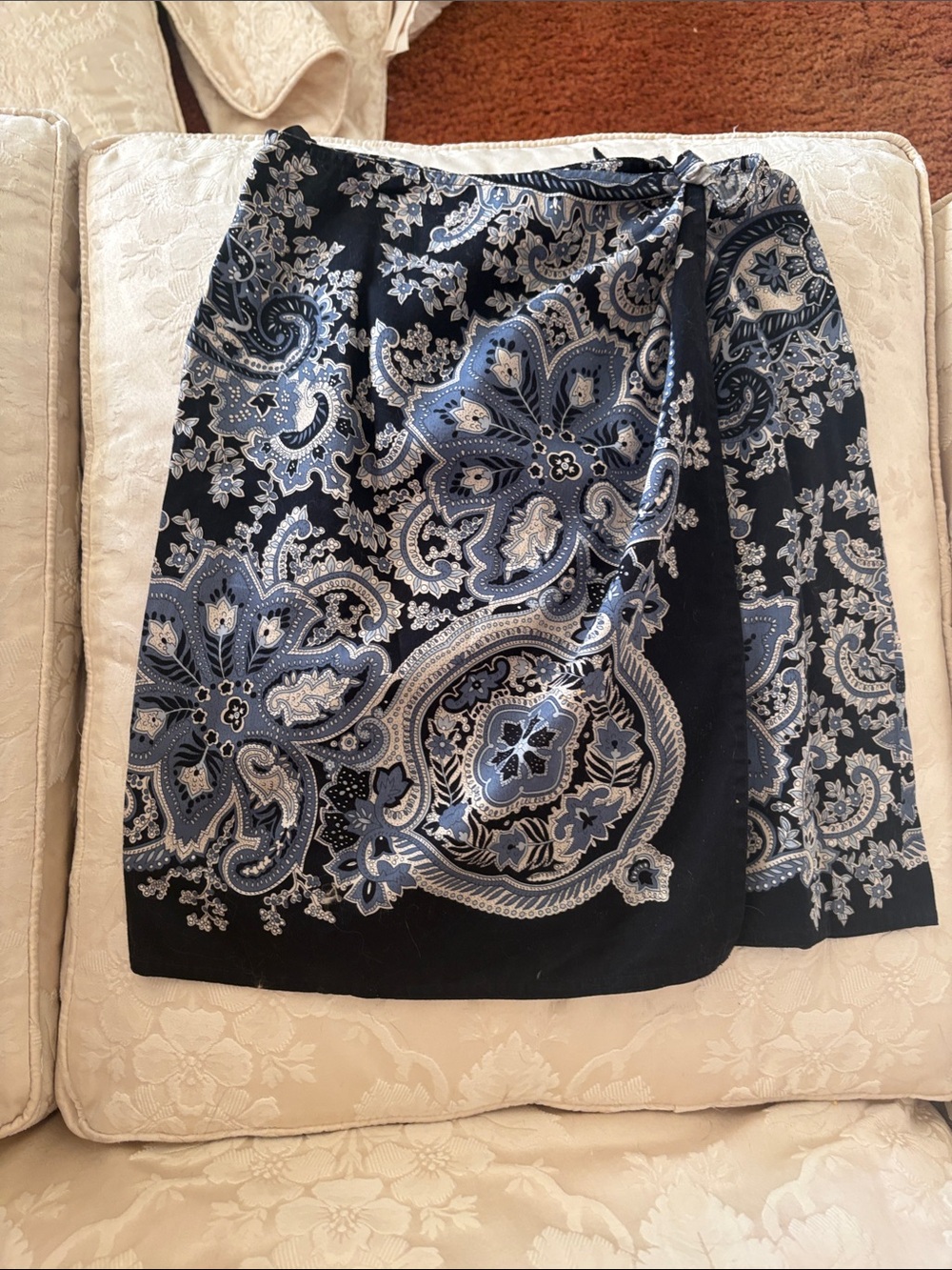 Blue Paisley Mini Wrap Skirt - Elegant Floral Print